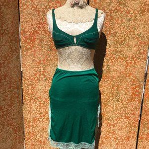 Vintage Green Bra Top & Half Slip Set XS/S
